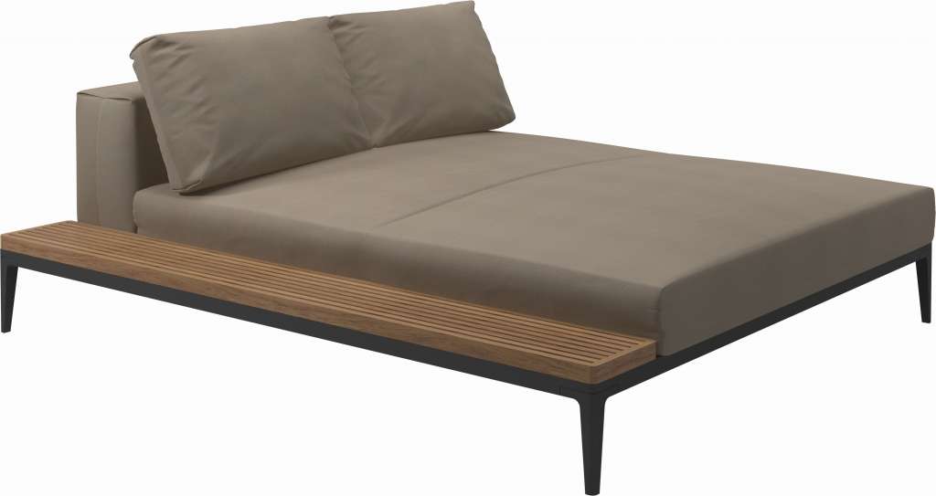 Gloster - Grid Sofa Relaxmodul mit Tisch - Tischplatte: Teak - Gestell: Meteor - Polster: 0147 - Blend Sand - outdoor