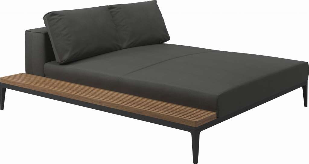 Gloster - Grid Sofa Relaxmodul mit Tisch - Tischplatte: Teak - Gestell: Meteor - Polster: 0144 - Blend Coal - outdoor