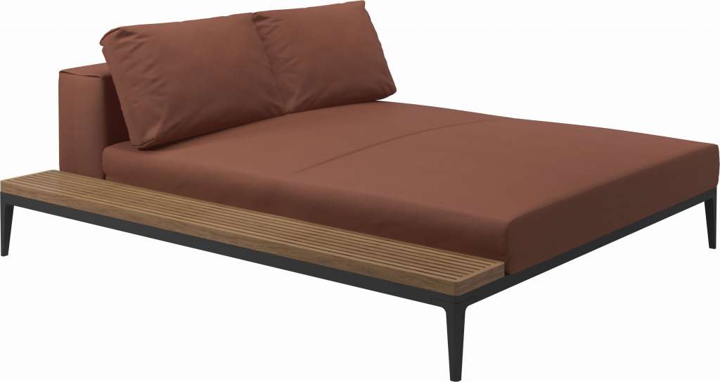 Gloster - Grid Sofa Relaxmodul mit Tisch - Tischplatte: Teak - Gestell: Meteor - Polster: 0143 - Blend Clay - outdoor
