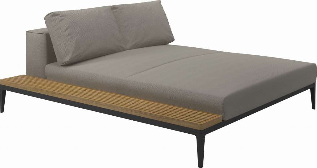 Gloster - Grid Sofa Relaxmodul mit Tisch - Tischplatte: Teak - Gestell: Meteor - Polster: 0085 - Robben Grey - outdoor