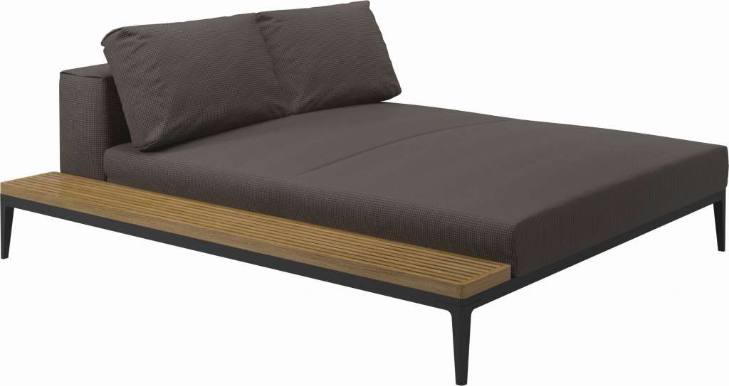 Gloster - Grid Sofa Relaxmodul mit Tisch - Tischplatte: Teak - Gestell: Meteor - Polster: 0083 - Robben Charcoal - outdoor
