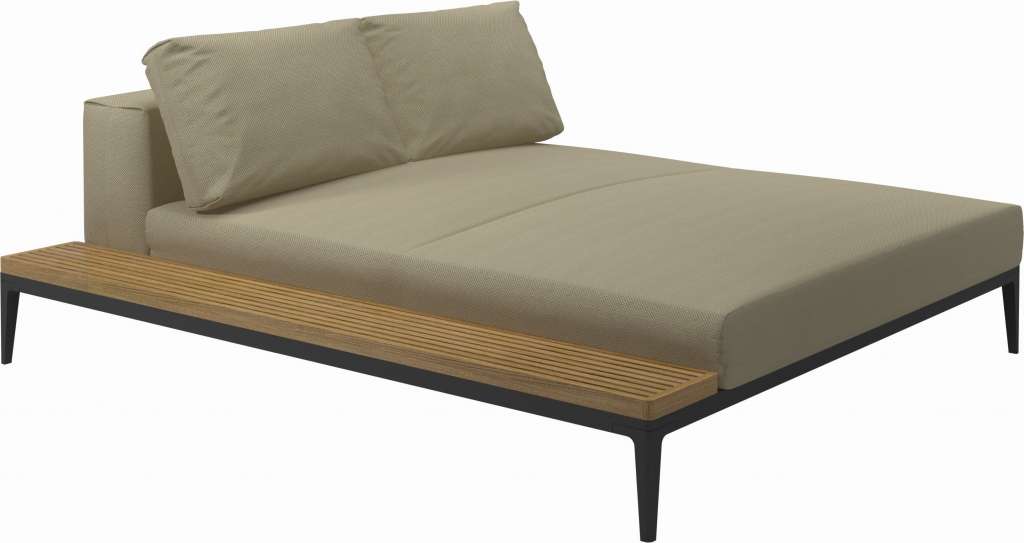 Gloster - Grid Sofa Relaxmodul mit Tisch - Tischplatte: Teak - Gestell: Meteor - Polster: 0087 - Robben Lichen - outdoor