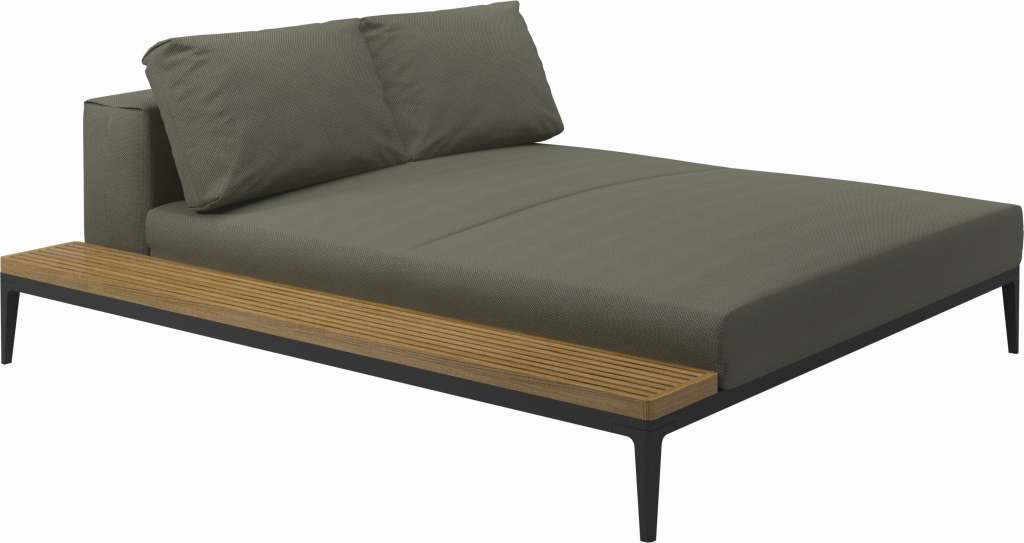 Gloster - Grid Sofa Relaxmodul mit Tisch - Tischplatte: Teak - Gestell: Meteor - Polster: 0086 - Robben Leaf - outdoor