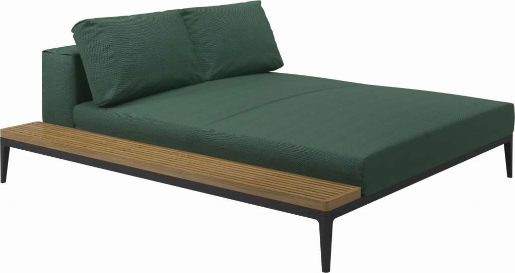 Gloster - Grid Sofa Relaxmodul mit Tisch - Tischplatte: Teak - Gestell: Meteor - Polster: 0084 - Robben Forest - outdoor