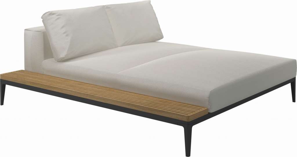 Gloster - Grid Sofa Relaxmodul mit Tisch - Tischplatte: Teak - Gestell: Meteor - Polster: 0036 - Fife Ice - outdoor