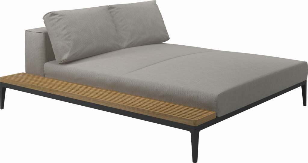 Gloster - Grid Sofa Relaxmodul mit Tisch - Tischplatte: Teak - Gestell: Meteor - Polster: 0035 - Fife Grey - outdoor