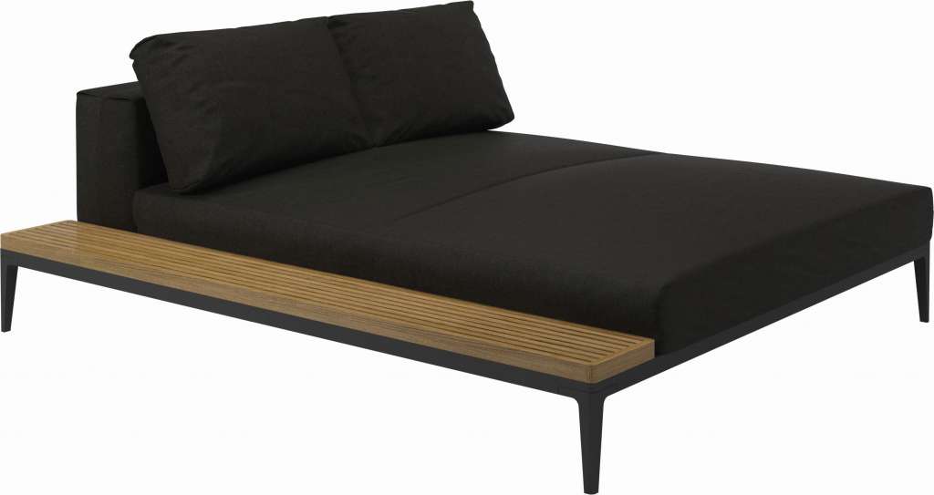 Gloster - Grid Sofa Relaxmodul mit Tisch - Tischplatte: Teak - Gestell: Meteor - Polster: 0033 - Fife Ebony - outdoor