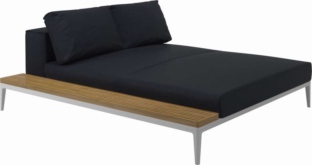 Gloster - Grid Sofa Relaxmodul mit Tisch - Tischplatte: Teak - Gestell: Meteor - Polster: 0091 - Fife Shadow - outdoor