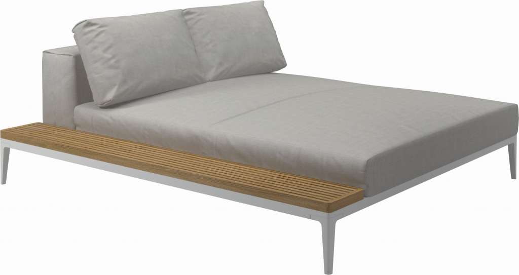 Gloster - Grid Sofa Relaxmodul mit Tisch - Tischplatte: Teak - Gestell: White - Polster: 0090 - Sailing Seagull - outdoor