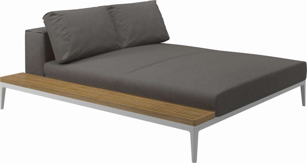 Gloster - Grid Sofa Relaxmodul mit Tisch - Tischplatte: Teak - Gestell: White - Polster: 0050 - Cameron Granite - outdoor