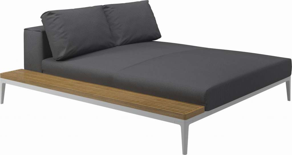 Gloster - Grid Sofa Relaxmodul mit Tisch - Tischplatte: Teak - Gestell: White - Polster: 0001 - Cameron Anthracite - outdoor