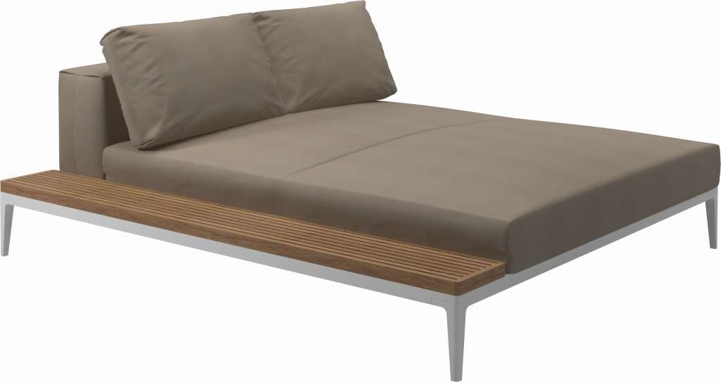 Gloster - Grid Sofa Relaxmodul mit Tisch - Tischplatte: Teak - Gestell: White - Polster: 0147 - Blend Sand - outdoor