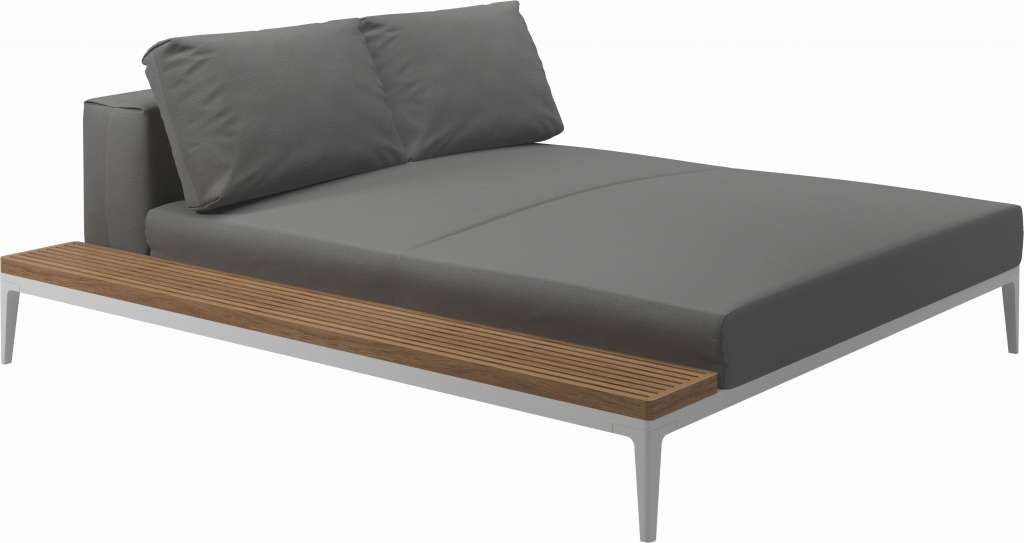 Gloster - Grid Sofa Relaxmodul mit Tisch - Tischplatte: Teak - Gestell: White - Polster: 0145 - Blend Fog - outdoor