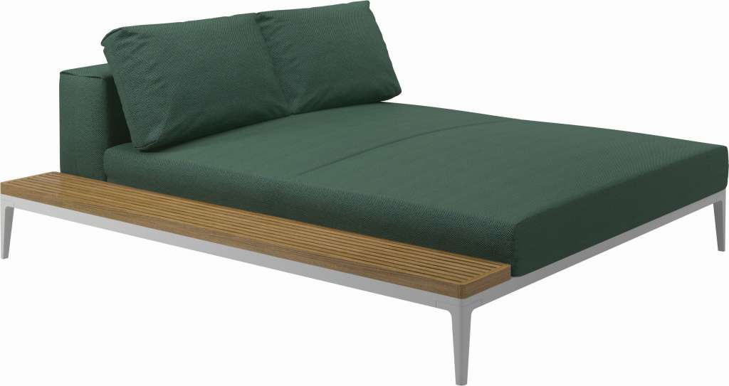 Gloster - Grid Sofa Relaxmodul mit Tisch - Tischplatte: Teak - Gestell: White - Polster: 0084 - Robben Forest - outdoor