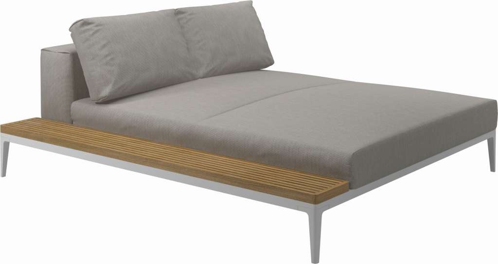 Gloster - Grid Sofa Relaxmodul mit Tisch - Tischplatte: Teak - Gestell: White - Polster: 0035 - Fife Grey - outdoor