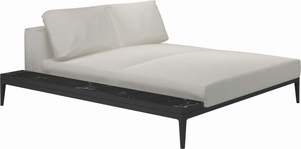 Gloster - Grid Sofa Relaxmodul mit Tisch - Tischplatte: Ceramic - Gestell: Meteor - Polster: 0036 - Fife Ice - outdoor