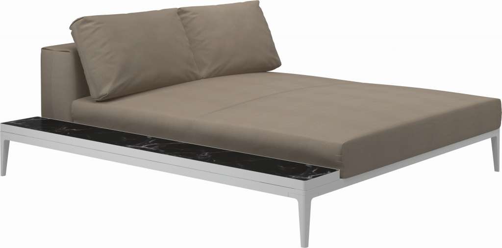 Gloster - Grid Sofa Relaxmodul mit Tisch - Tischplatte: Ceramic - Gestell: White - Polster: 0147 - Blend Sand - outdoor