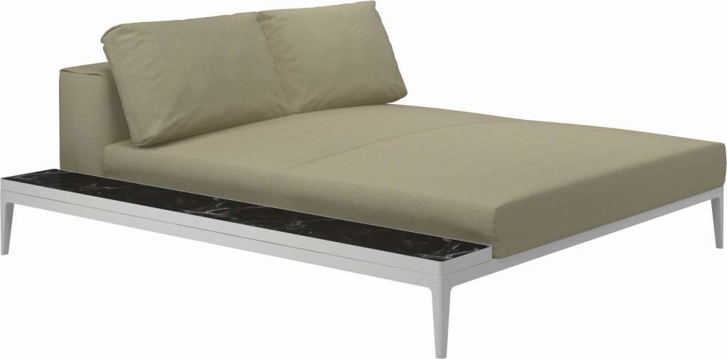 Gloster - Grid Sofa Relaxmodul mit Tisch - Tischplatte: Ceramic - Gestell: White - Polster: 0087 - Robben Lichen - outdoor