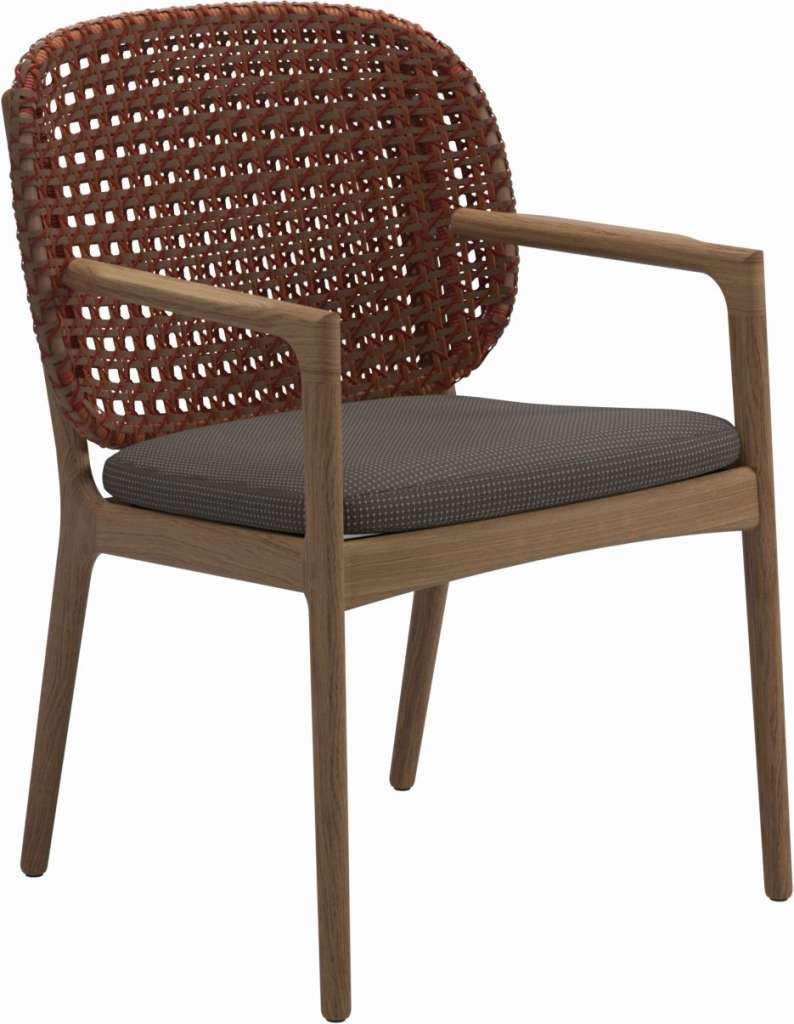 Gloster - Kay Armlehnstuhl - Geflecht: Copper - Kissen:  - Robben Charcoal - outdoor