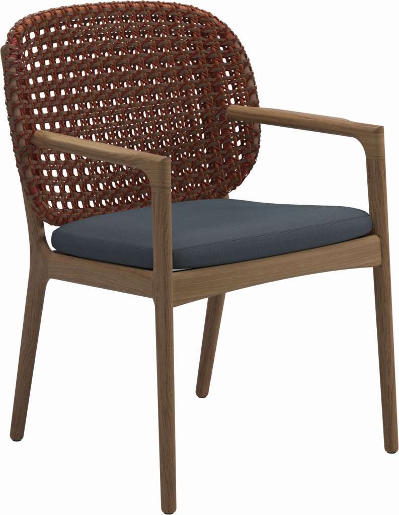 Gloster - Kay Armlehnstuhl - Geflecht: Copper - Kissen:  - Tuck Denim - outdoor