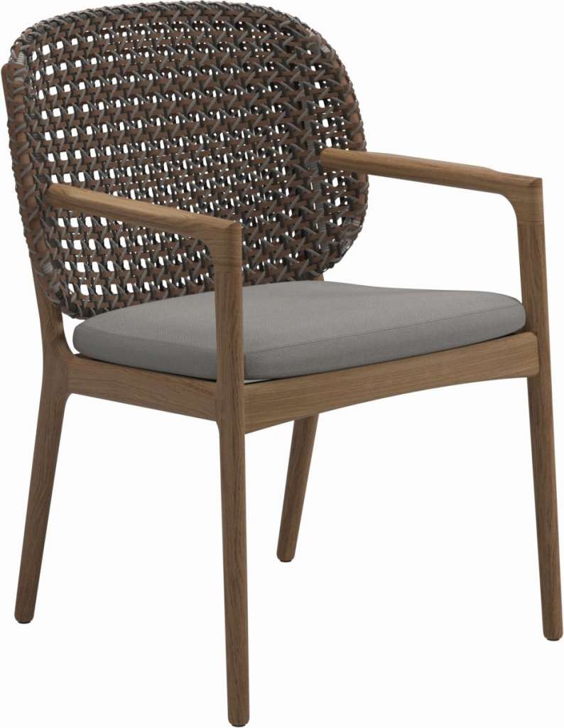 Gloster - Kay Armlehnstuhl - Geflecht: Brindle - Kissen:  - Fife Canvas Grey - outdoor