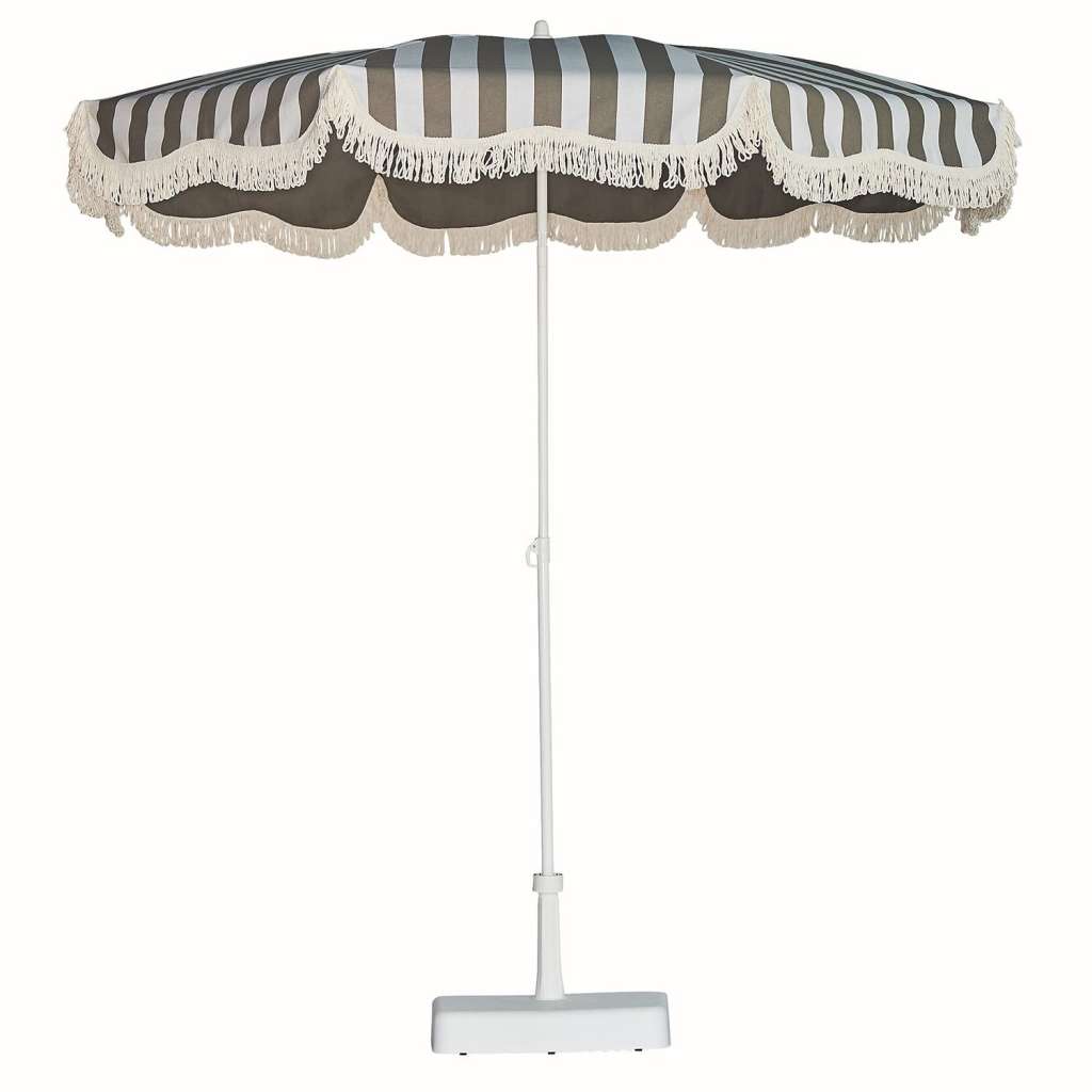 Jan Kurtz - Retro Sonnenschirm mit Fransen - weiß taupe - outdoor