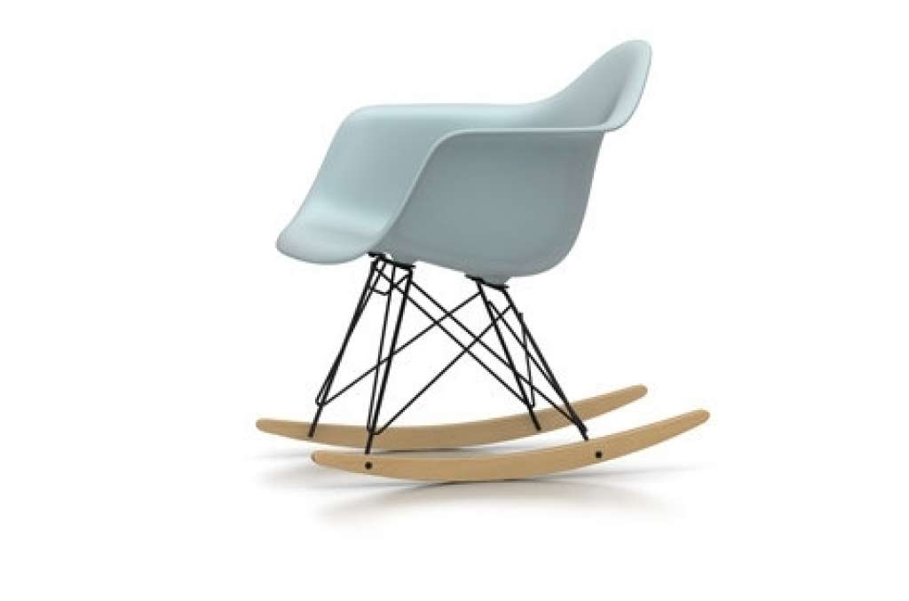 Vitra - Eames Plastic Armchair RAR mit Sitzpolster, eisgrau, basic dark pulverbeschichtet (glatt), Ahorn gelblich, Hopsak74dunkelblau/elfenbein - eisgrau - indoor