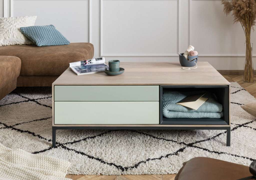 Couchtisch Akazie 112x67x43 grau-weiß lackiert CHICAGO #12