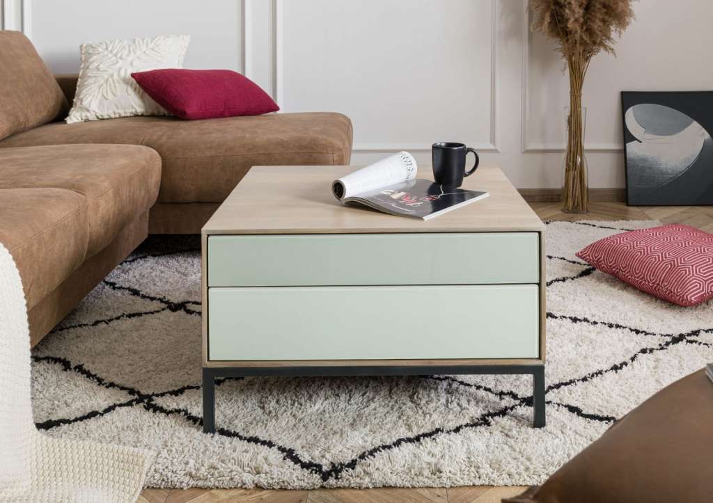 Couchtisch Akazie 67x67x43 grau-weiß lackiert CHICAGO #13