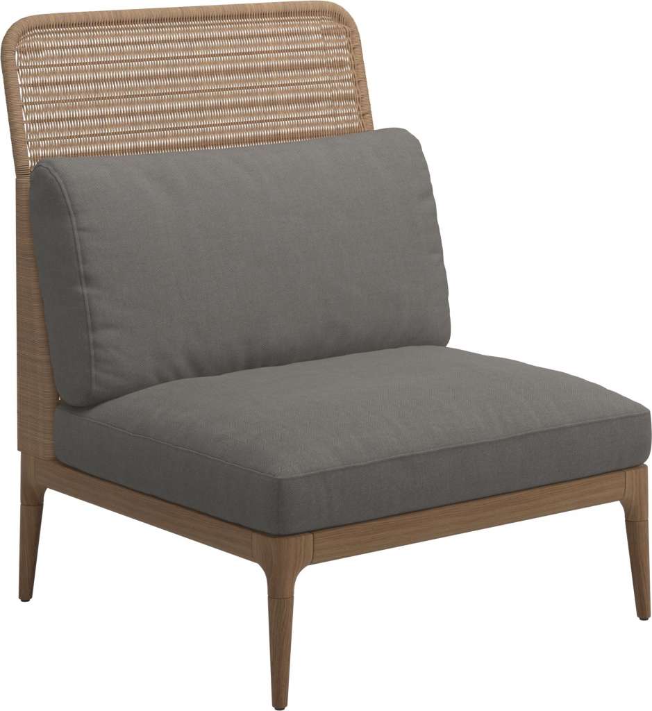 Gloster - Lima Mittelmodul High Back - Gestell: Teak, Wheat Wicker - Fife Rainy Grey - outdoor