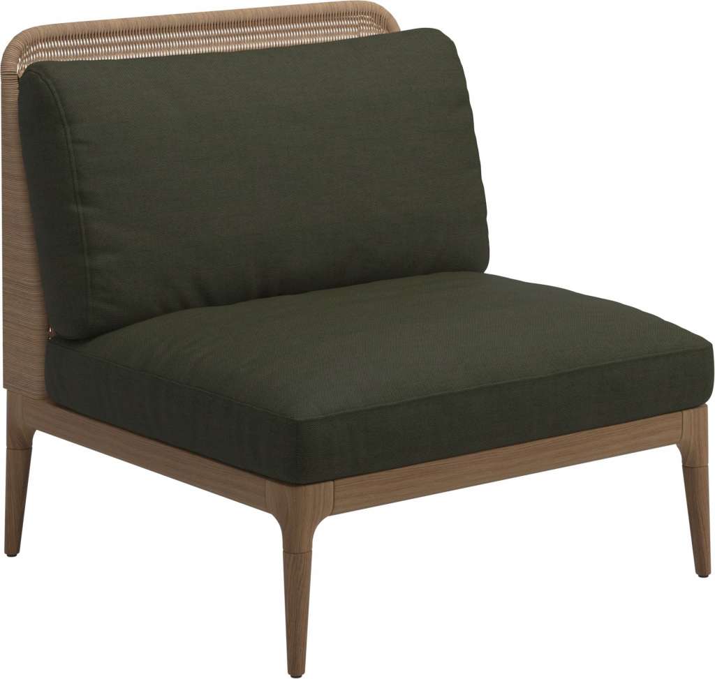 Gloster - Lima Mittelmodul Low Back - Gestell: Teak, Wheat Wicker - Fife Olive - outdoor