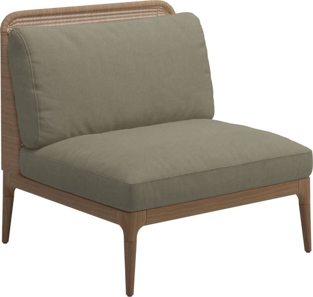 Gloster - Lima Mittelmodul Low Back - Gestell: Teak, Wheat Wicker - Fife Silky Green - outdoor