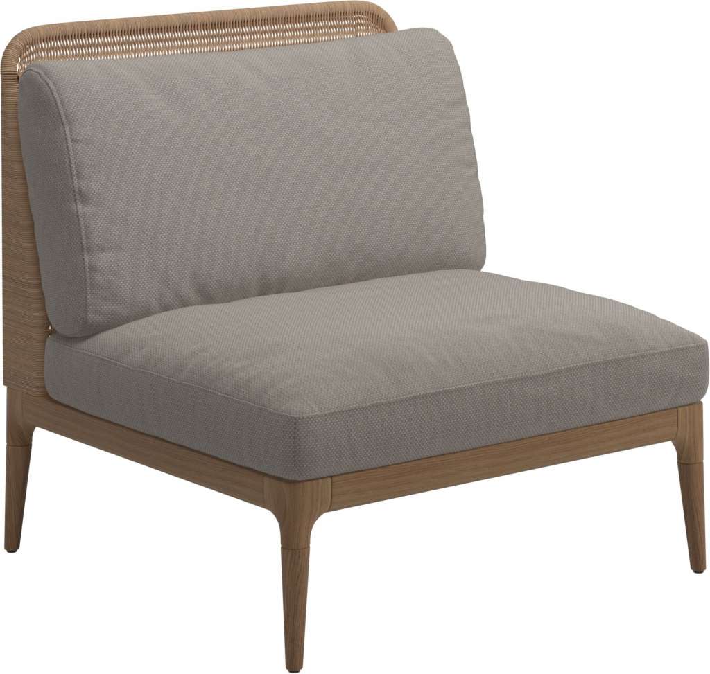 Gloster - Lima Mittelmodul Low Back - Gestell: Teak, Wheat Wicker - Couture Pebble - outdoor