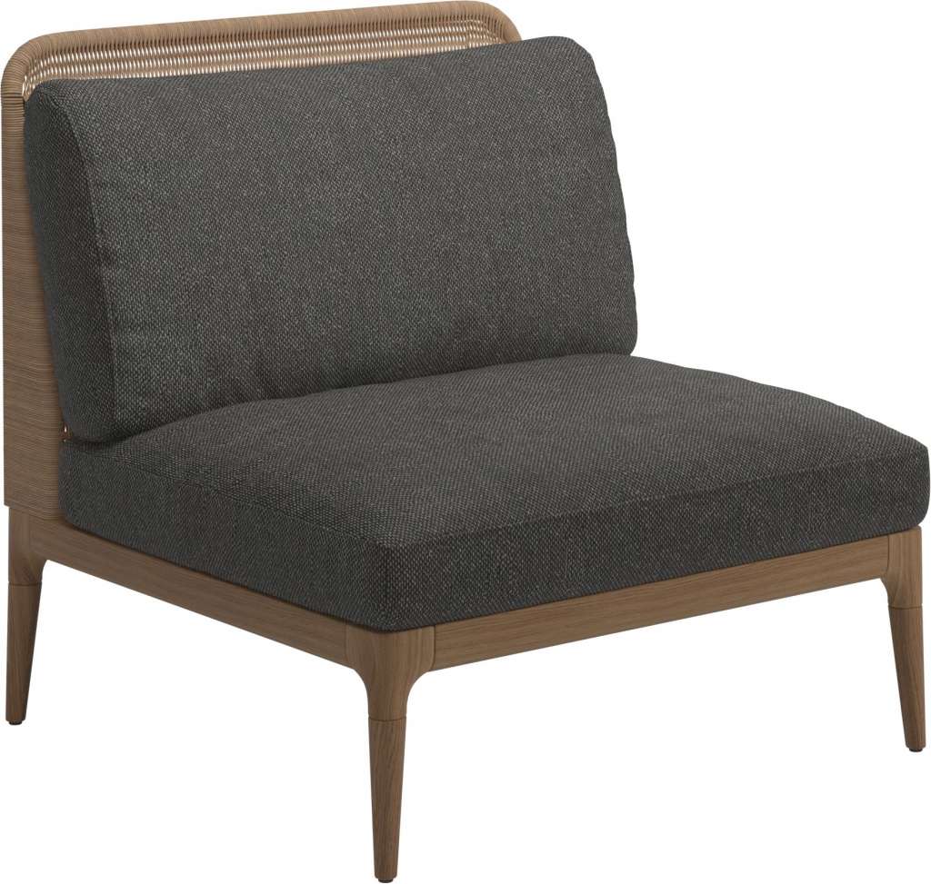 Gloster - Lima Mittelmodul Low Back - Gestell: Teak, Wheat Wicker - Couture Coal - outdoor