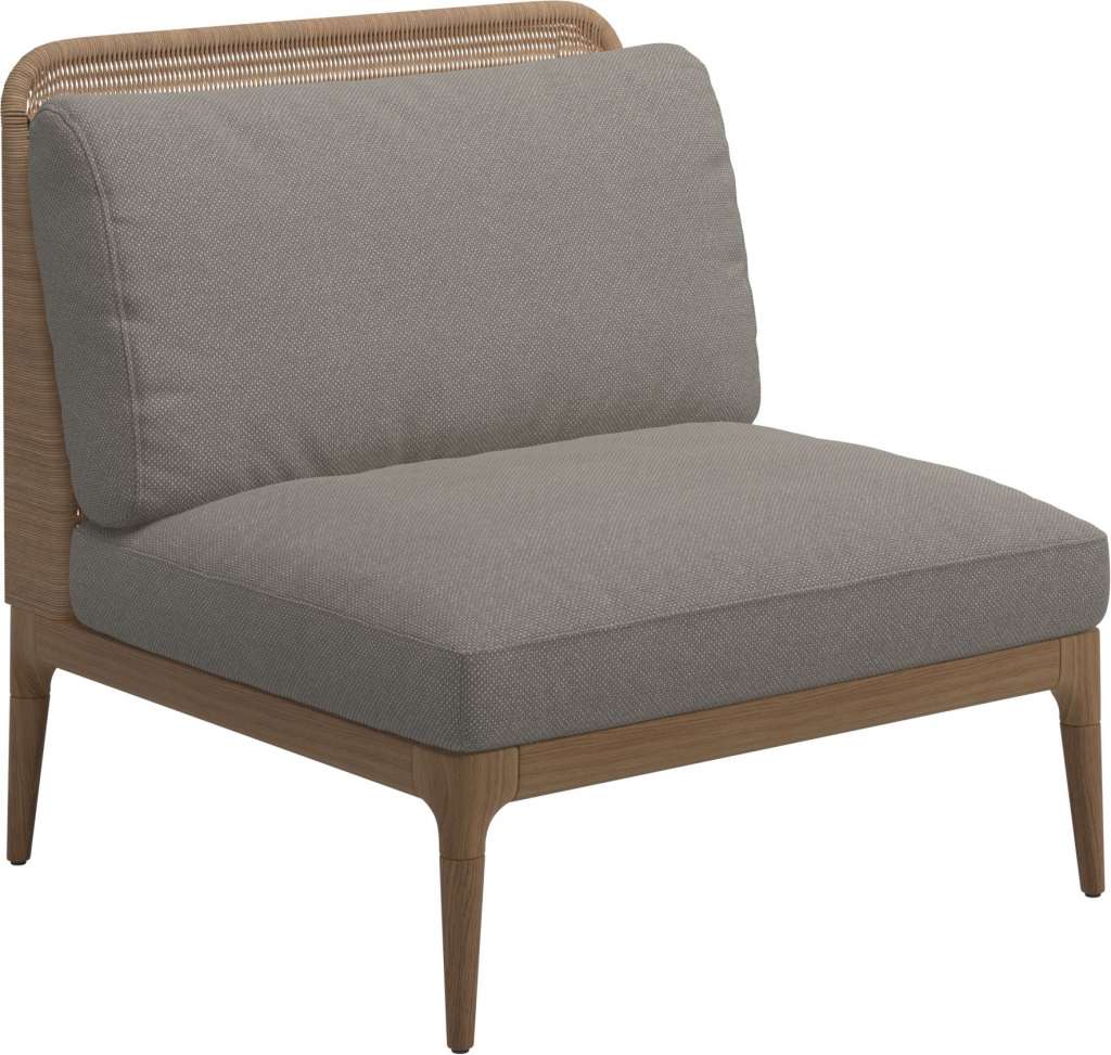 Gloster - Lima Mittelmodul Low Back - Gestell: Teak, Wheat Wicker - Robben Grey - outdoor