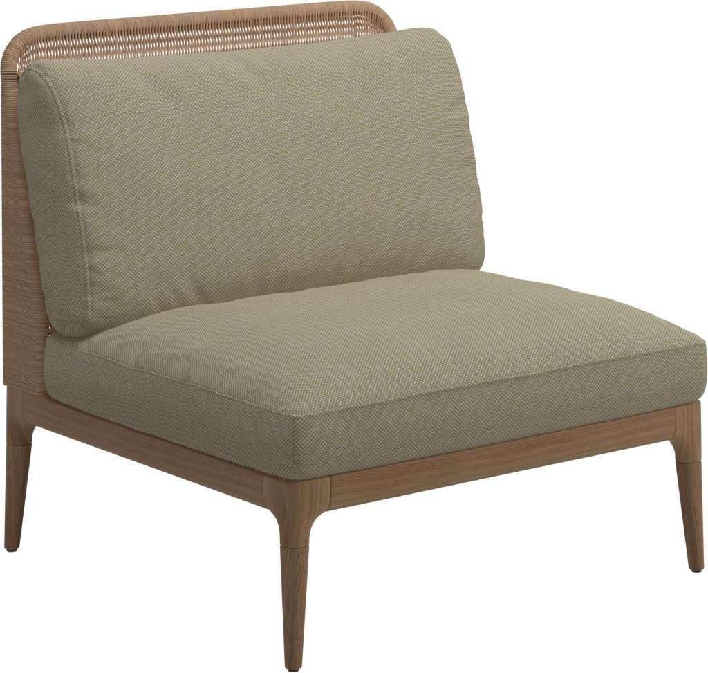 Gloster - Lima Mittelmodul Low Back - Gestell: Teak, Wheat Wicker - Robben Lichen - outdoor