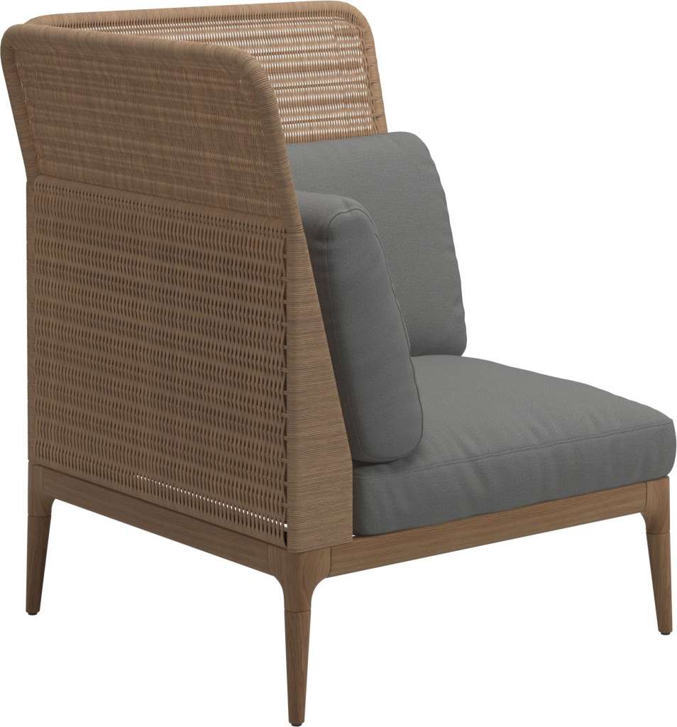 Gloster - Lima End-/Eckmodul High Back - links - Gestell: Teak, Wheat Wicker  - Blend Fog - outdoor