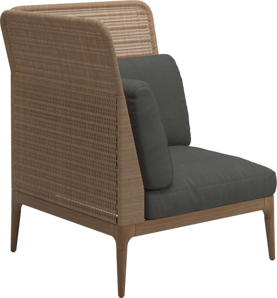 Gloster - Lima End-/Eckmodul High Back - links - Gestell: Teak, Wheat Wicker  - Blend Coal - outdoor