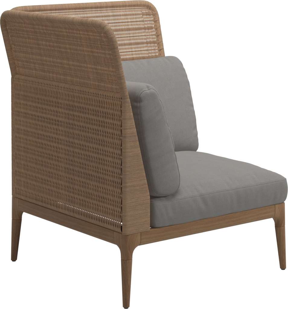 Gloster - Lima End-/Eckmodul High Back - links - Gestell: Teak, Wheat Wicker  - Fife Canvas Grey - outdoor