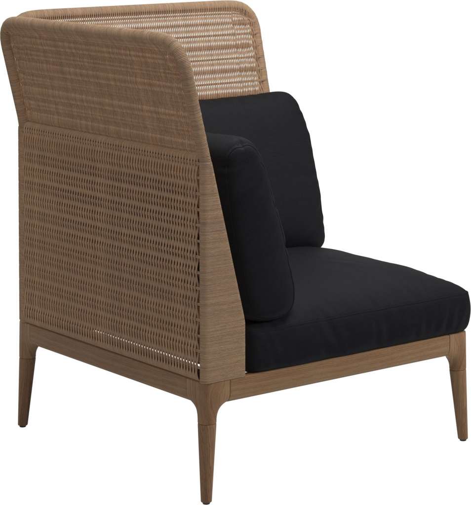Gloster - Lima End-/Eckmodul High Back - links - Gestell: Teak, Wheat Wicker  - Fife Soot Blue - outdoor