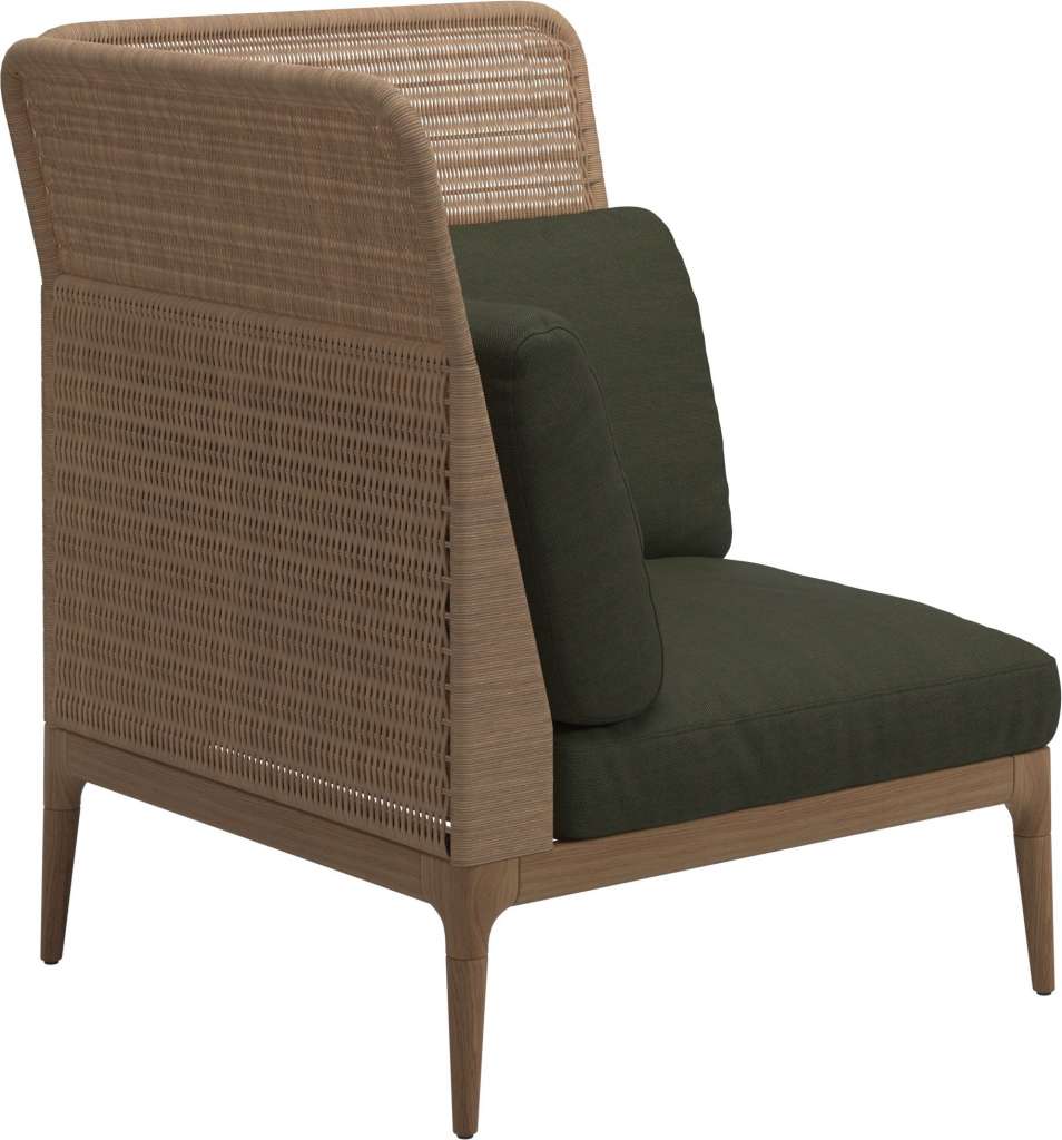 Gloster - Lima End-/Eckmodul High Back - links - Gestell: Teak, Wheat Wicker  - Fife Olive - outdoor