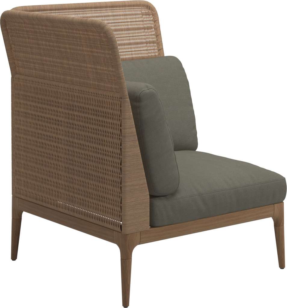 Gloster - Lima End-/Eckmodul High Back - links - Gestell: Teak, Wheat Wicker  - Fife Lichen - outdoor