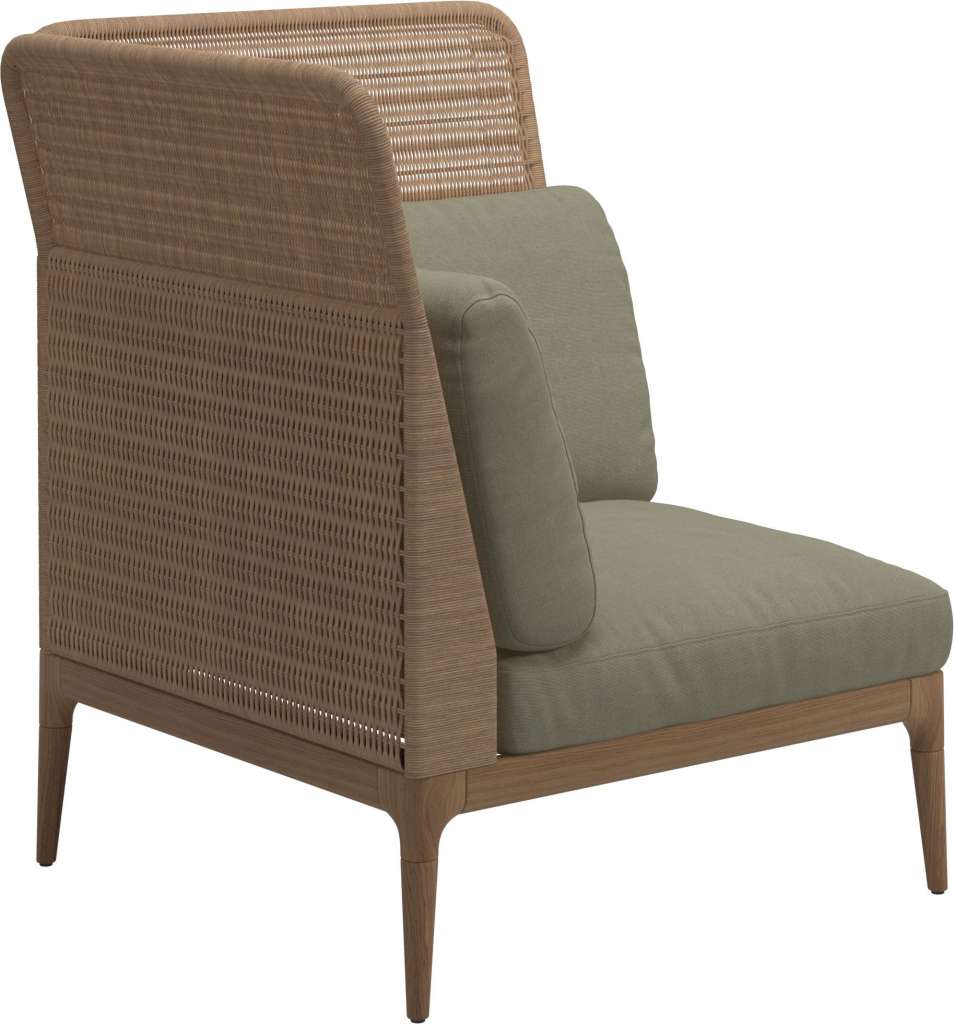 Gloster - Lima End-/Eckmodul High Back - links - Gestell: Teak, Wheat Wicker  - Fife Silky Green - outdoor