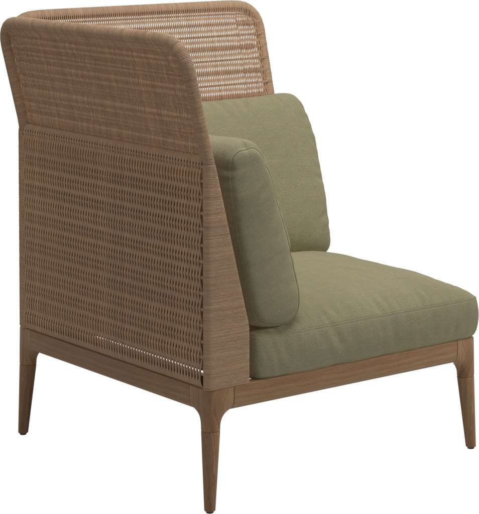 Gloster - Lima End-/Eckmodul High Back - links - Gestell: Teak, Wheat Wicker  - Fife Quince Yellow - outdoor