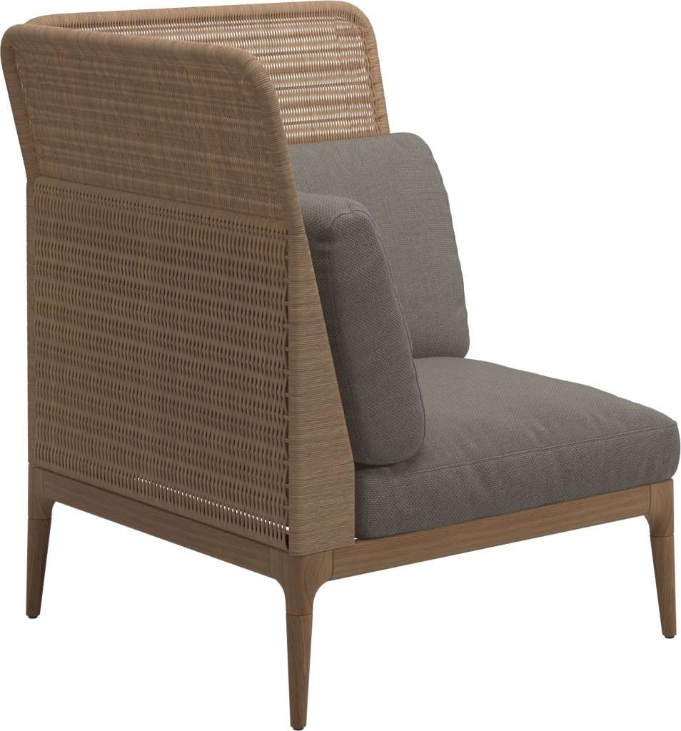 Gloster - Lima End-/Eckmodul High Back - links - Gestell: Teak, Wheat Wicker  - Couture Smoke - outdoor