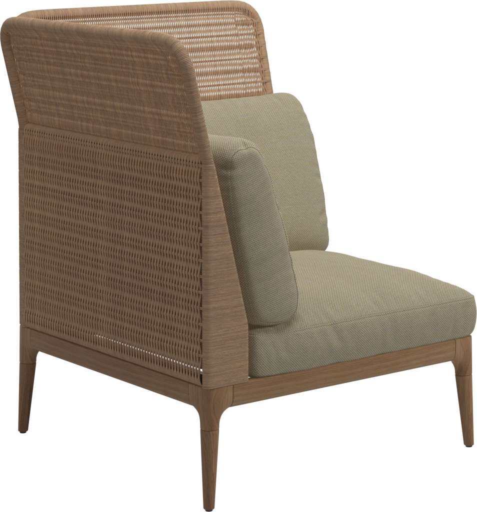 Gloster - Lima End-/Eckmodul High Back - links - Gestell: Teak, Wheat Wicker  - Robben Lichen - outdoor