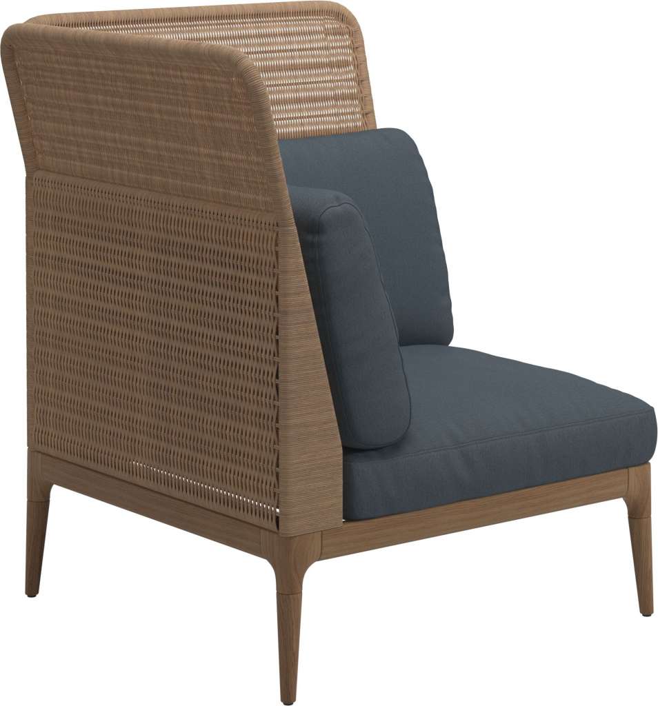 Gloster - Lima End-/Eckmodul High Back - links - Gestell: Teak, Wheat Wicker  - Tuck Denim - outdoor