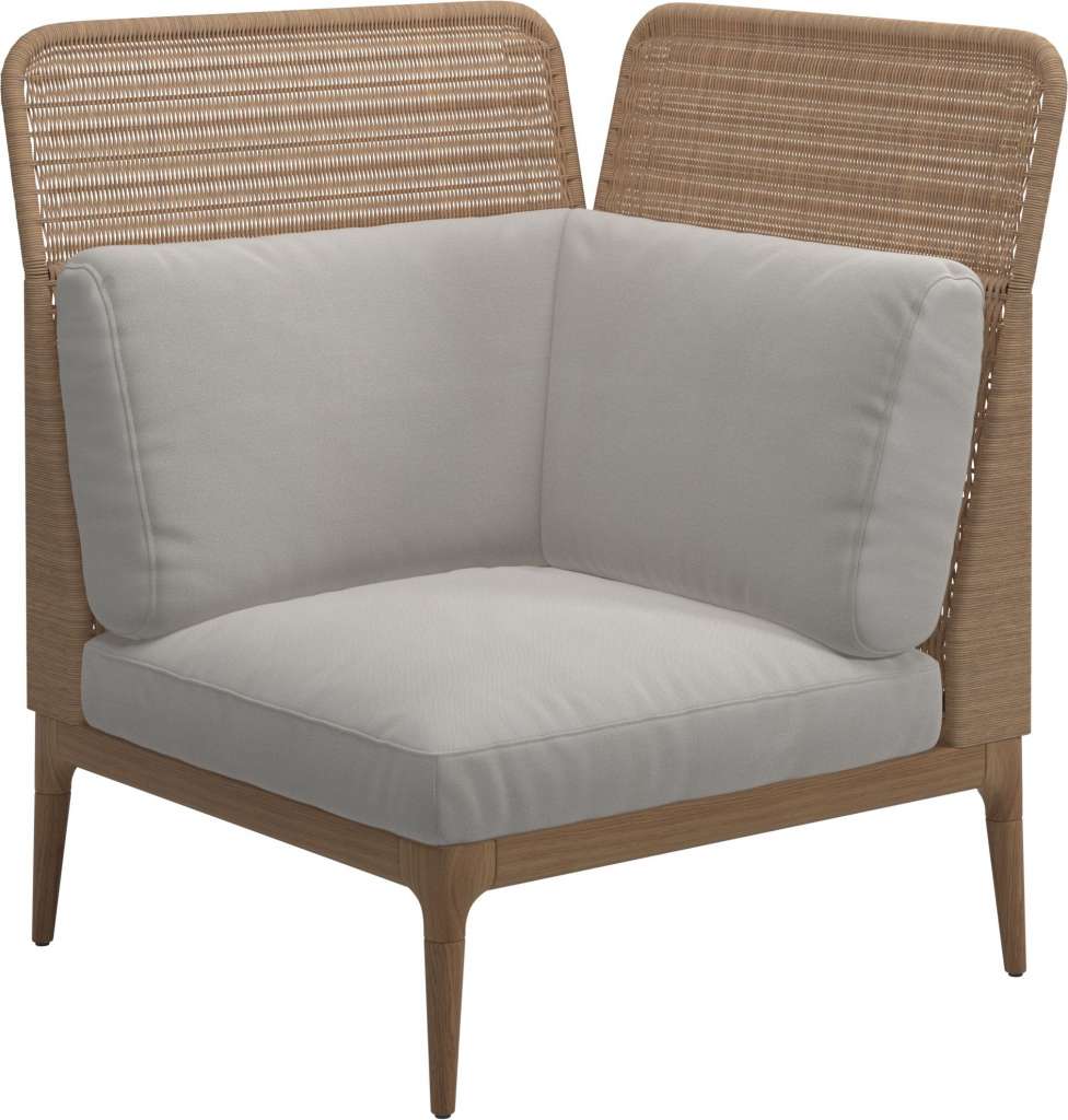 Gloster - Lima End-/Eckmodul High Back - rechts - Gestell: Teak, Wheat Wicker  - Blend Linen - outdoor