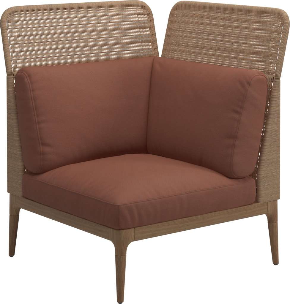 Gloster - Lima End-/Eckmodul High Back - rechts - Gestell: Teak, Wheat Wicker  - Blend Clay - outdoor