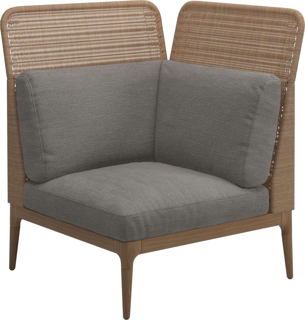 Gloster - Lima End-/Eckmodul High Back - rechts - Gestell: Teak, Wheat Wicker  - Mez Granite - outdoor